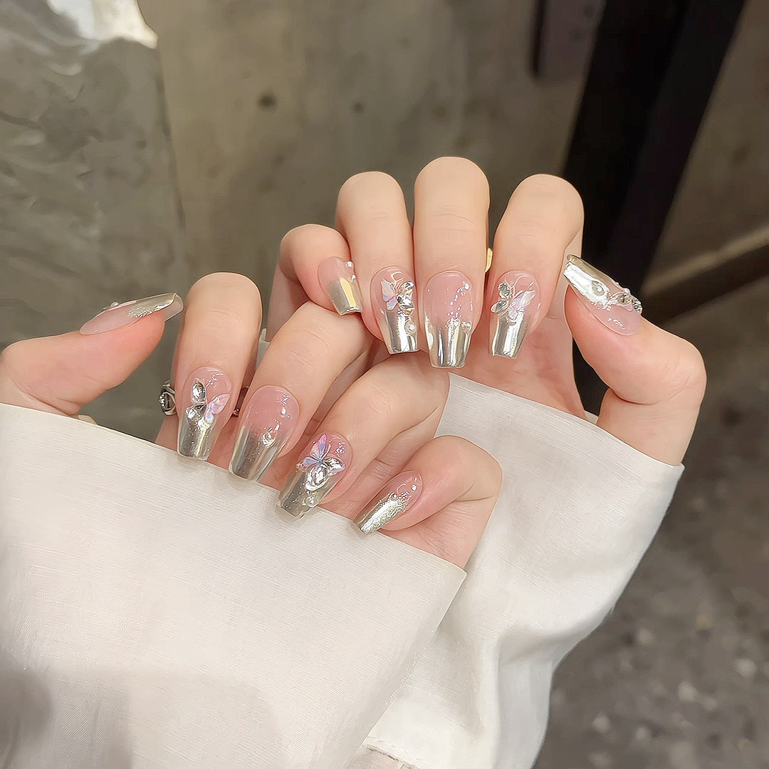 Cool nail silver mirror pure handmade press-on nails