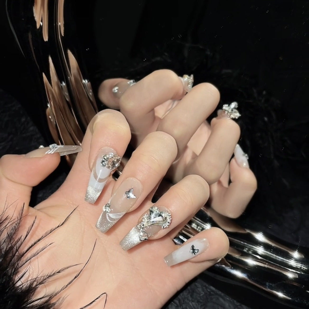 Star nude skin bright diamond pure handmade press-on nails