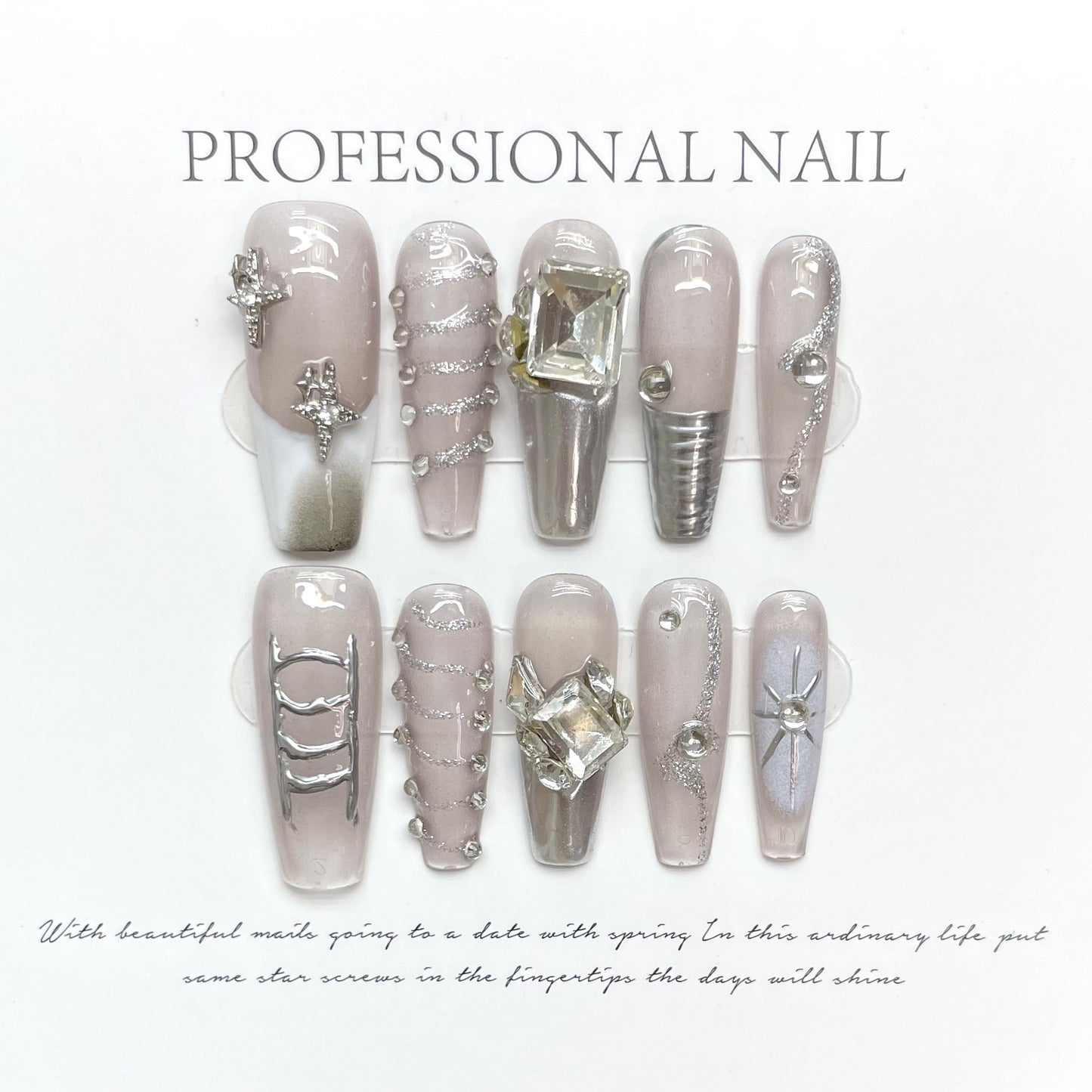 Niche personality high tech ice through pure handmade press-on nails