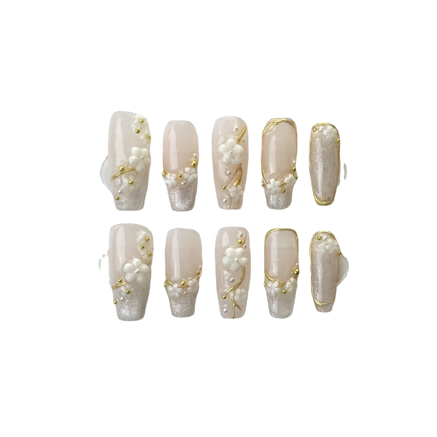 French cherry blossom cat eye pure handmade press-on nails