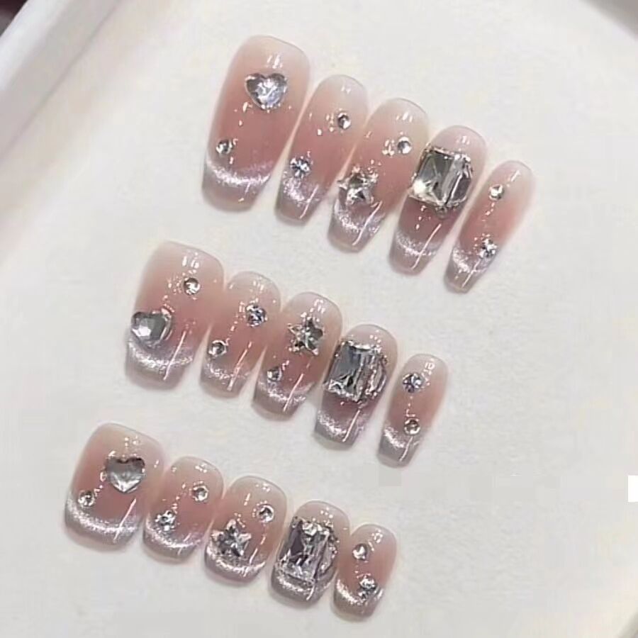 Shimmer cat's eye pure handmade press-on nails