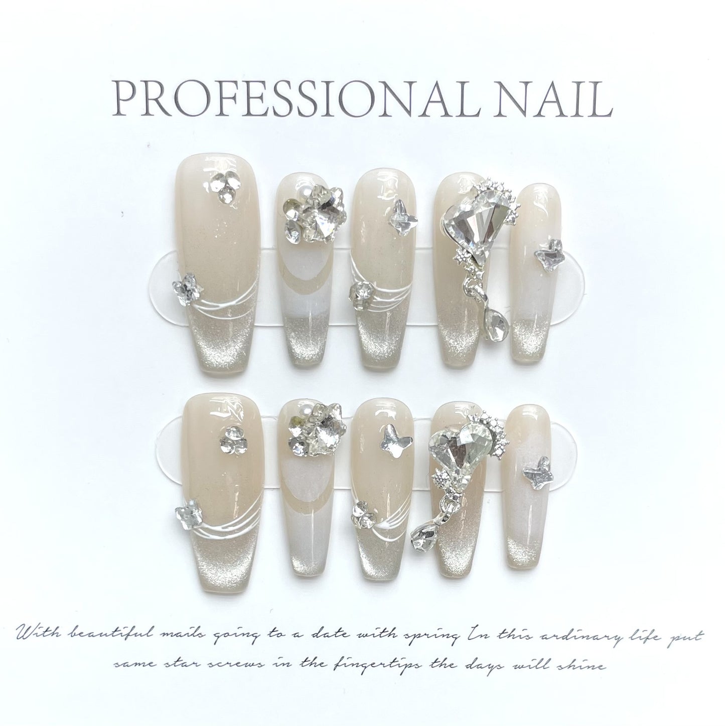 Star nude skin bright diamond pure handmade press-on nails