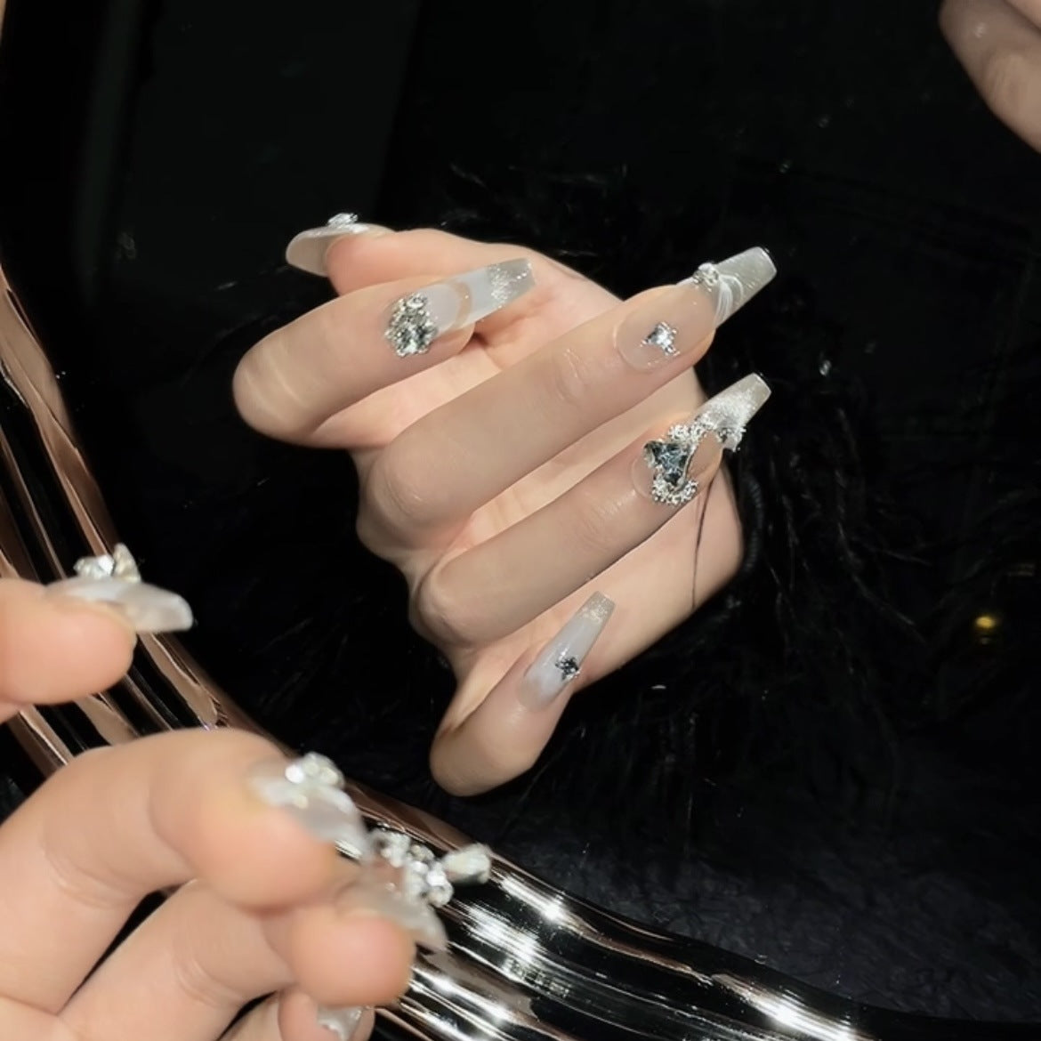 Star nude skin bright diamond pure handmade press-on nails