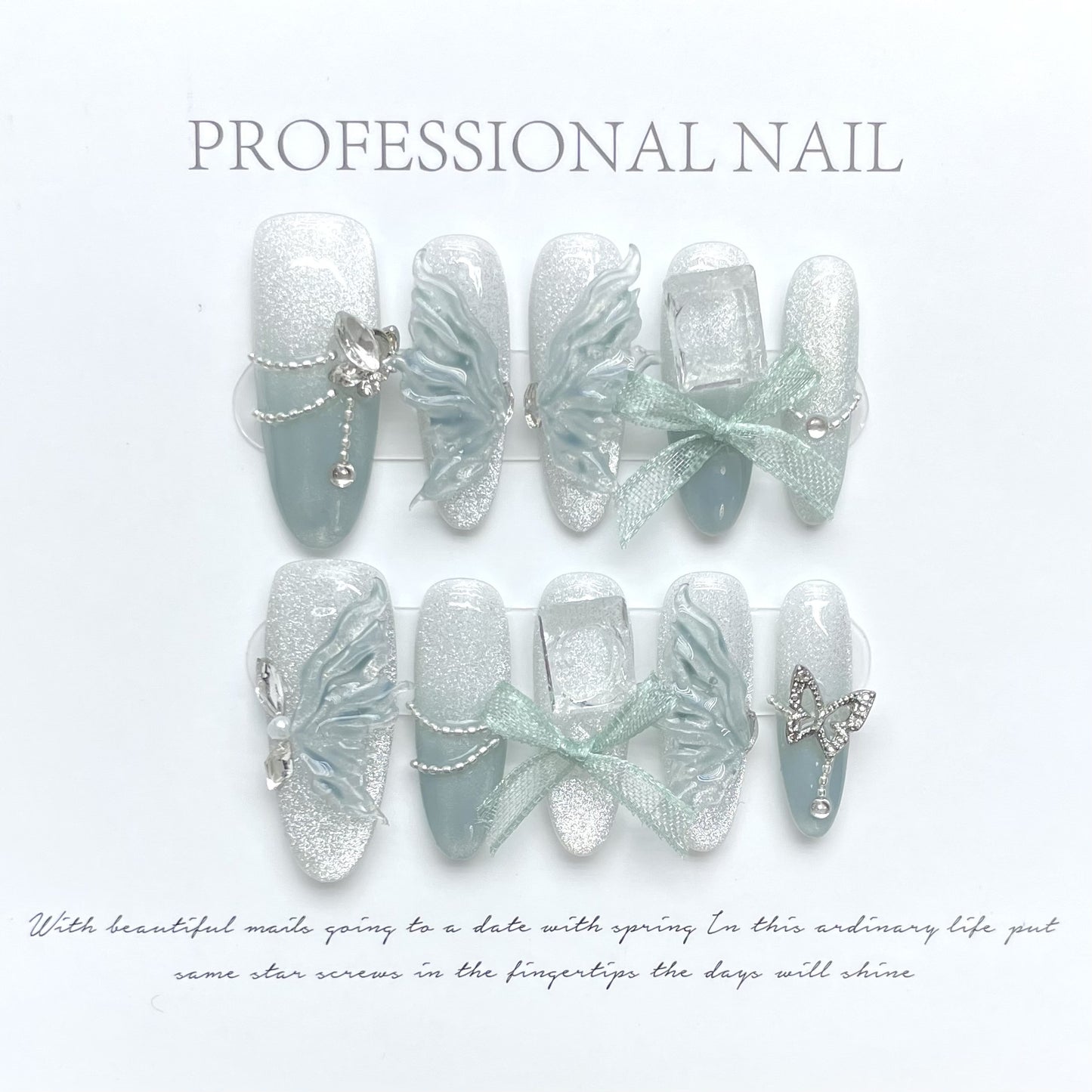 Jade Butterfly Nail art smoothie cat eye pure handmade press-on nails