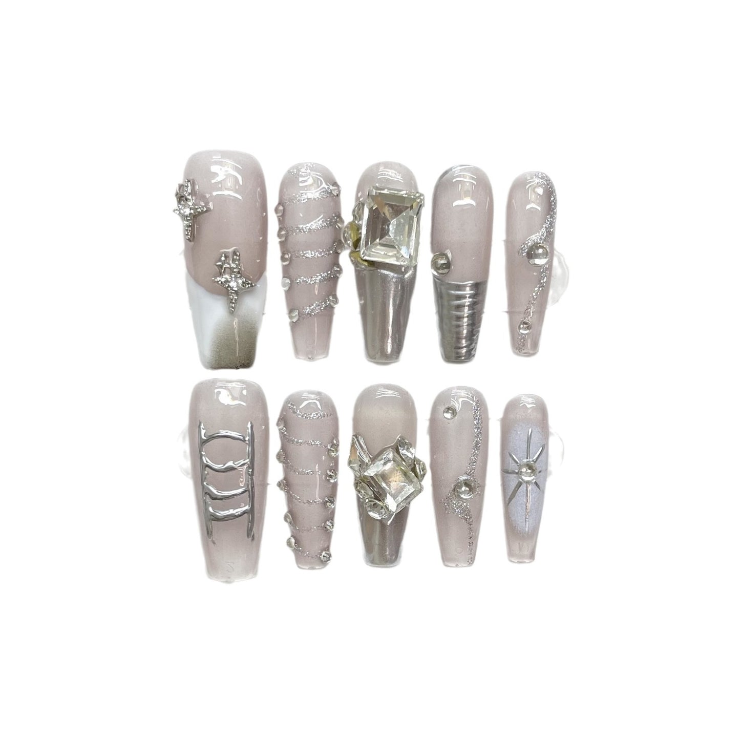 Niche personality high tech ice through pure handmade press-on nails