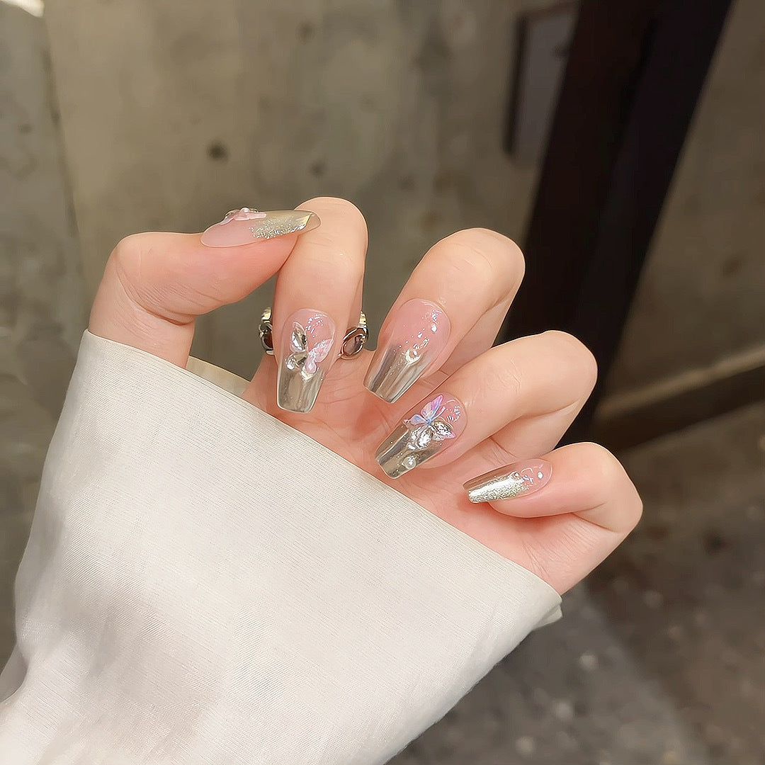 Cool nail silver mirror pure handmade press-on nails