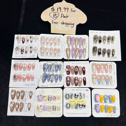 $19.99(Random Pick 17 pairs of  pure handmade press-on Nails)